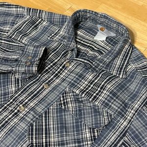 Vintage Carhartt Shirt Mens XL Blue HEAVY Plaid Flannel Button Cotton Workwear
